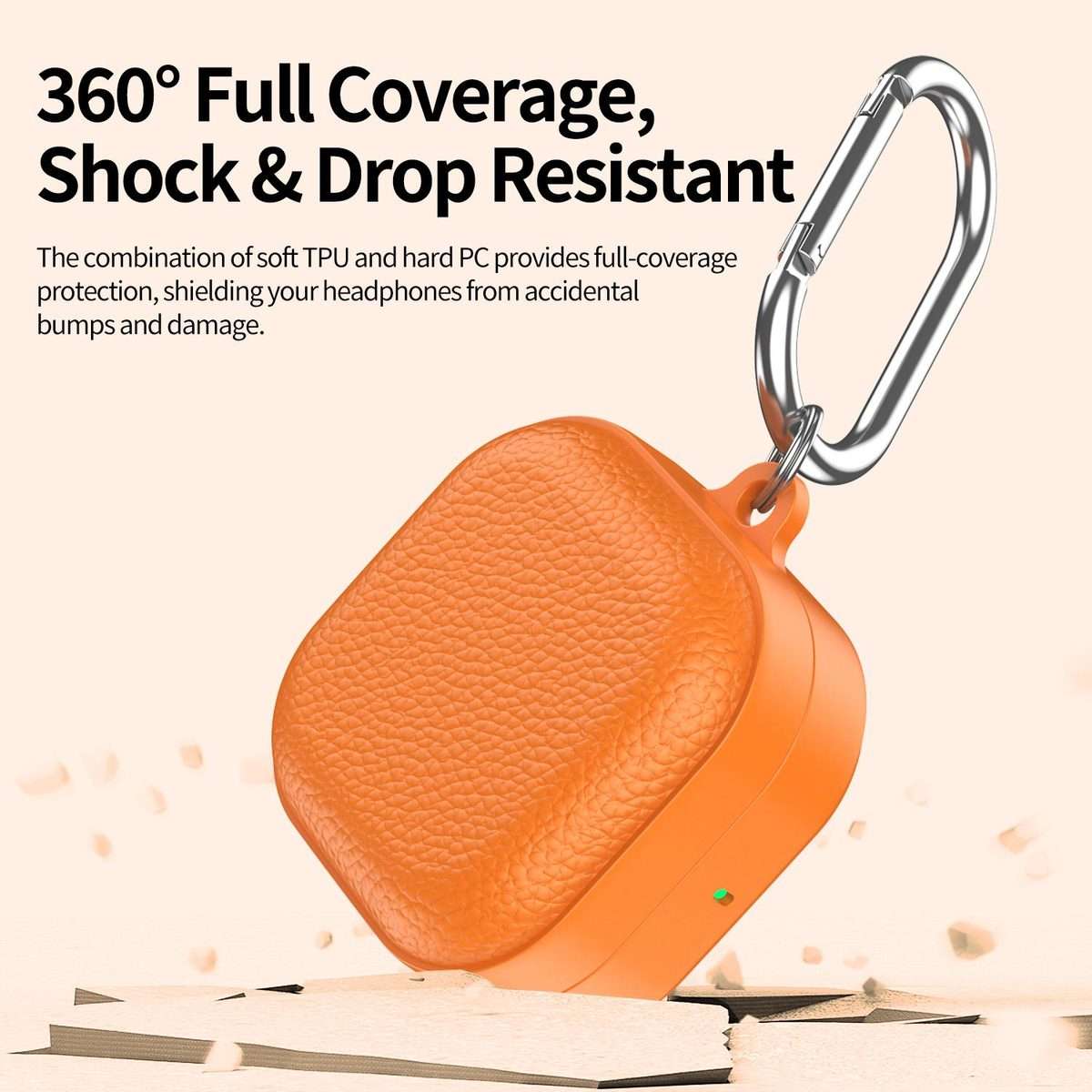 For Samsung Galaxy Buds4 / 4 Pro XDcase Lychee Texture TPU Hybrid PC Earphone Case wi ... (Orange)