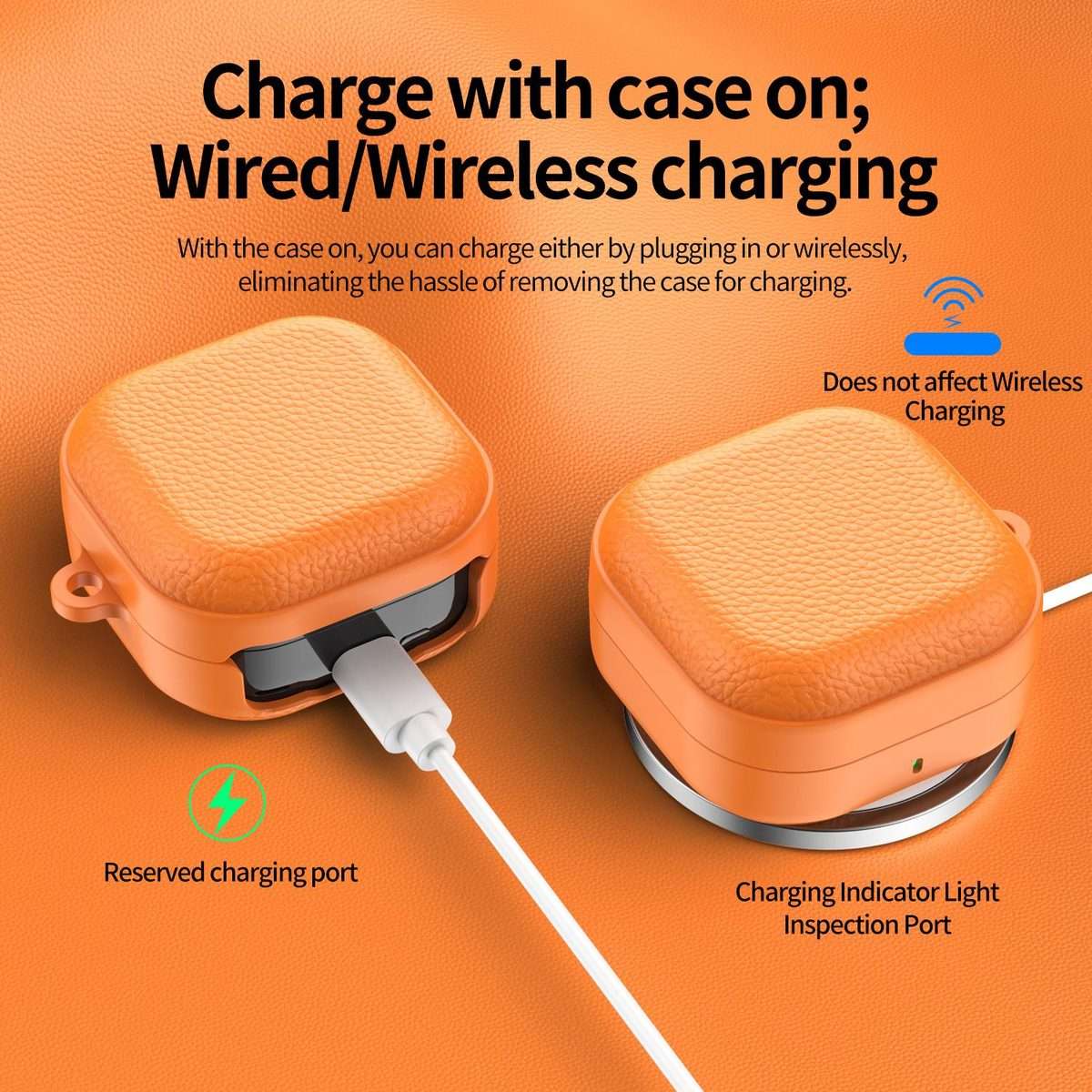 For Samsung Galaxy Buds4 / 4 Pro XDcase Lychee Texture TPU Hybrid PC Earphone Case wi ... (Orange)