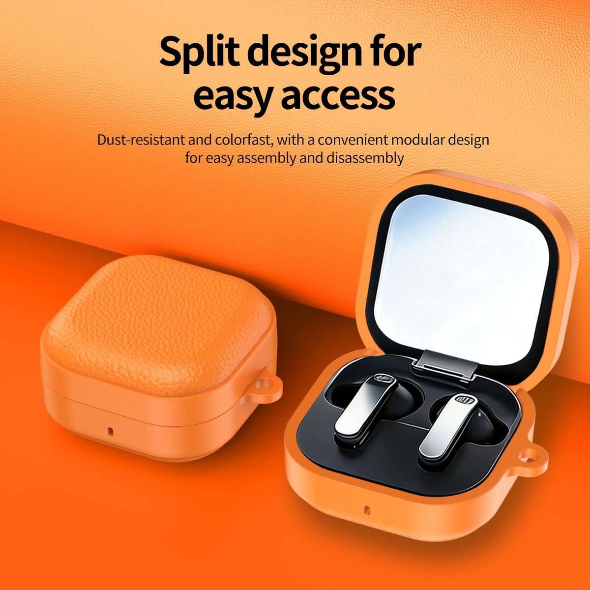 For Samsung Galaxy Buds4 / 4 Pro XDcase Lychee Texture TPU Hybrid PC Earphone Case wi ... (Orange)