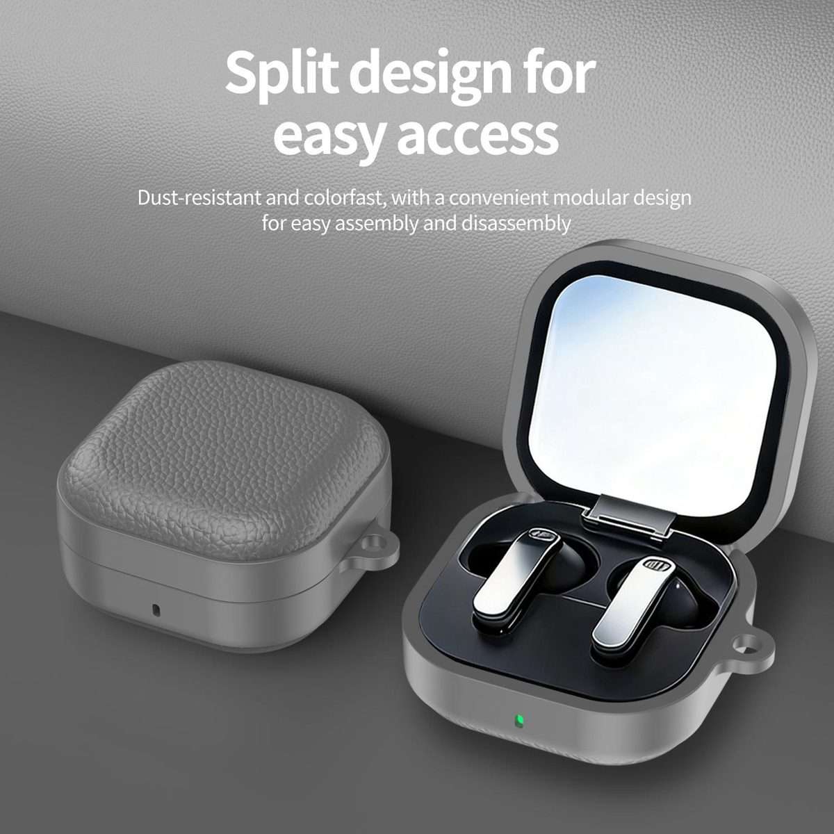 For Samsung Galaxy Buds4 / 4 Pro XDcase Lychee Texture TPU Hybrid PC Earphone Case with Hook(Grey)