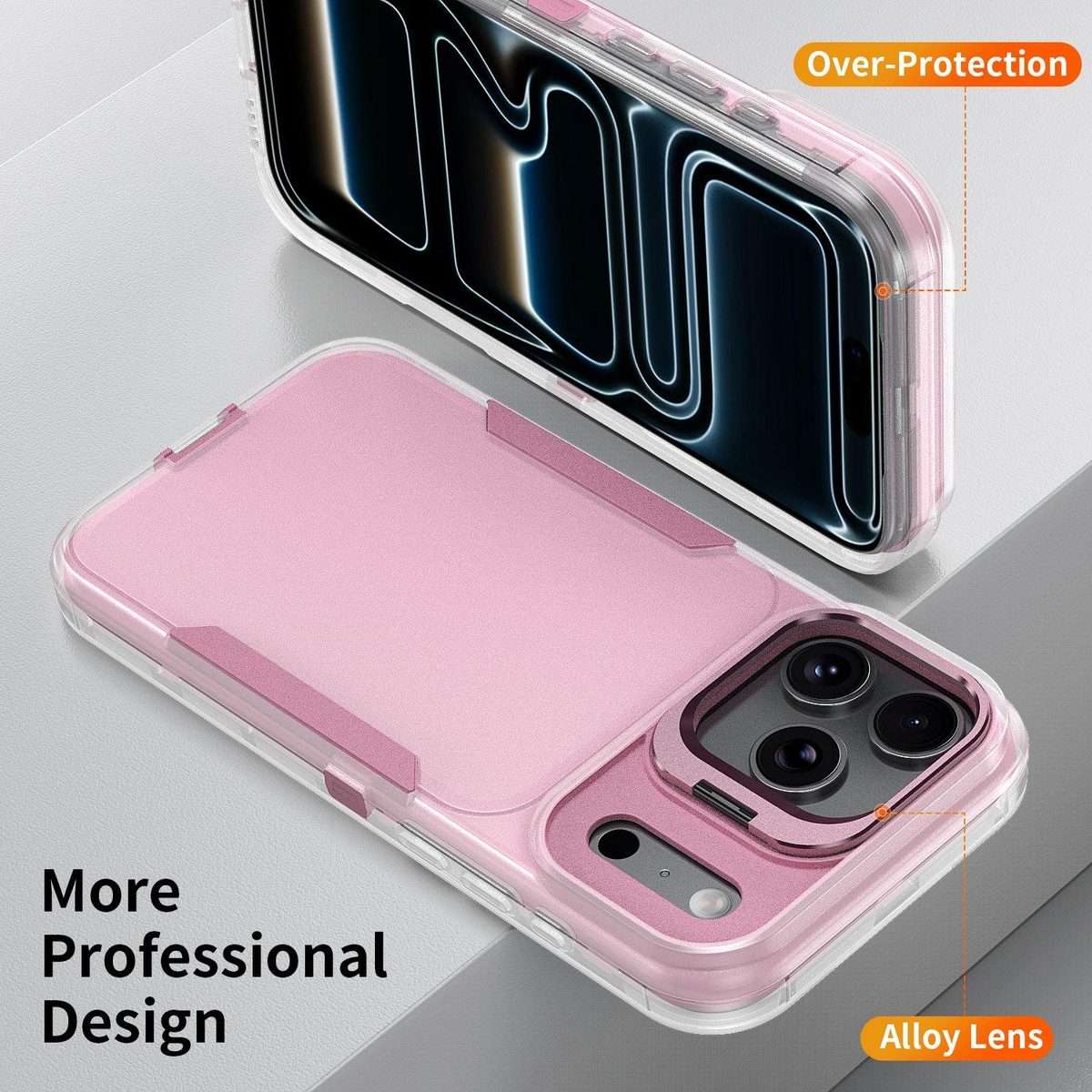 For iPhone 17 Pro Max Traveler Lens Frame Holder Phone Case(Semi-transparent Pink)