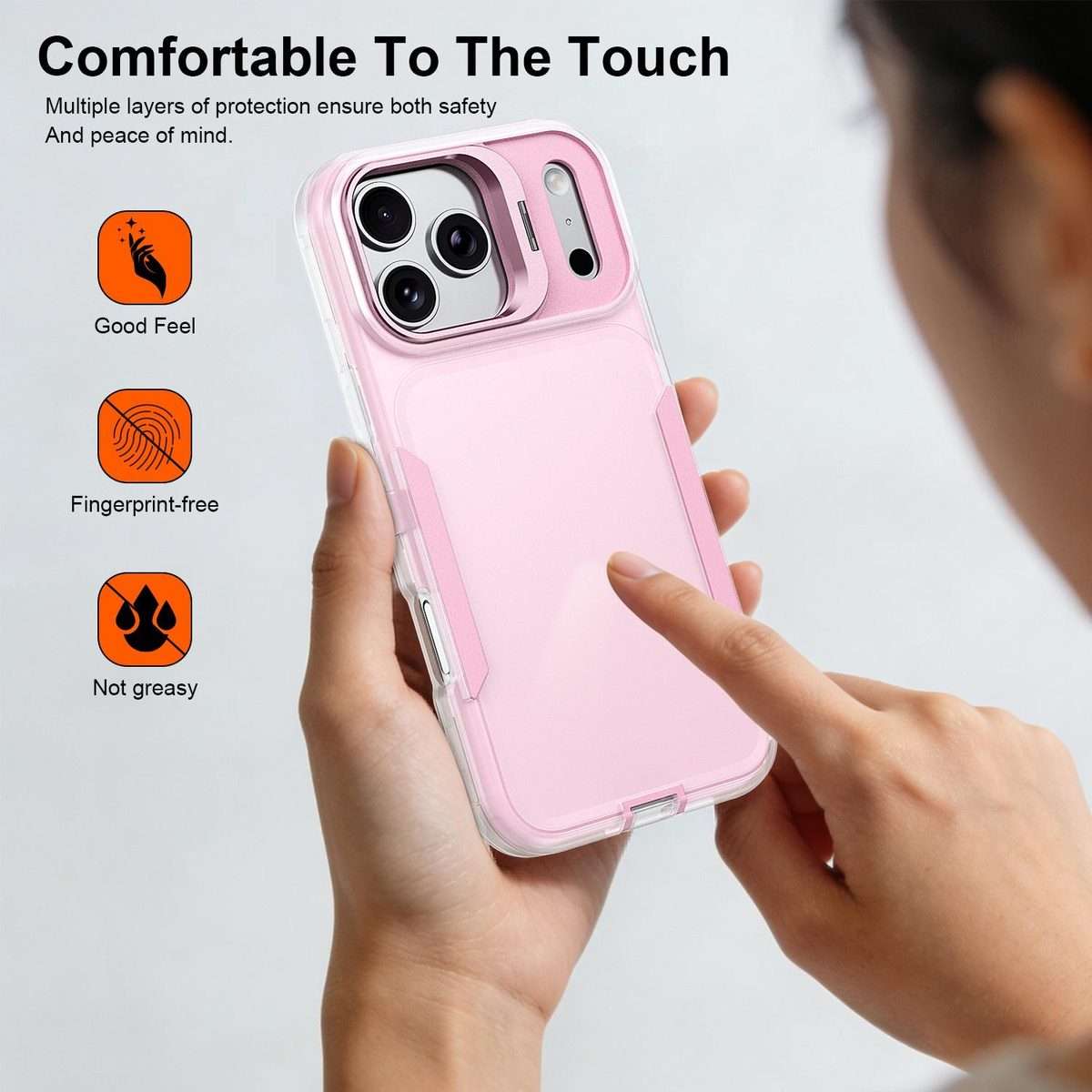 For iPhone 17 Pro Max Traveler Lens Frame Holder Phone Case(Semi-transparent Pink)