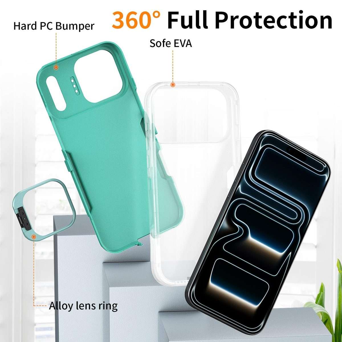 For iPhone 17 Pro Max Traveler Lens Frame Holder Phone Case(Semi-transparent Green)