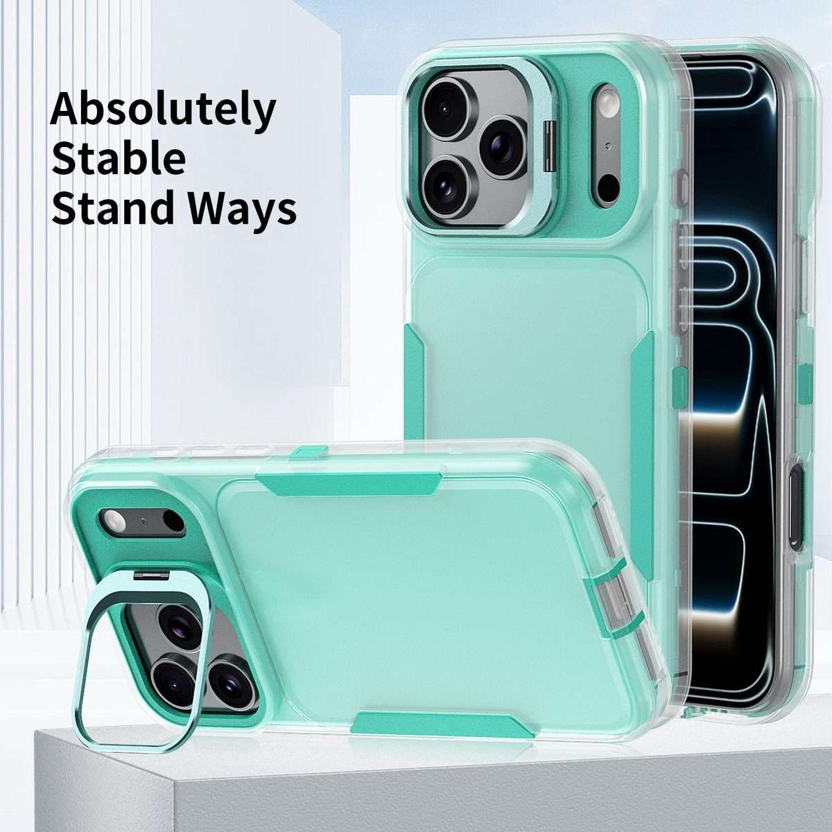 For iPhone 17 Pro Max Traveler Lens Frame Holder Phone Case(Semi-transparent Green)