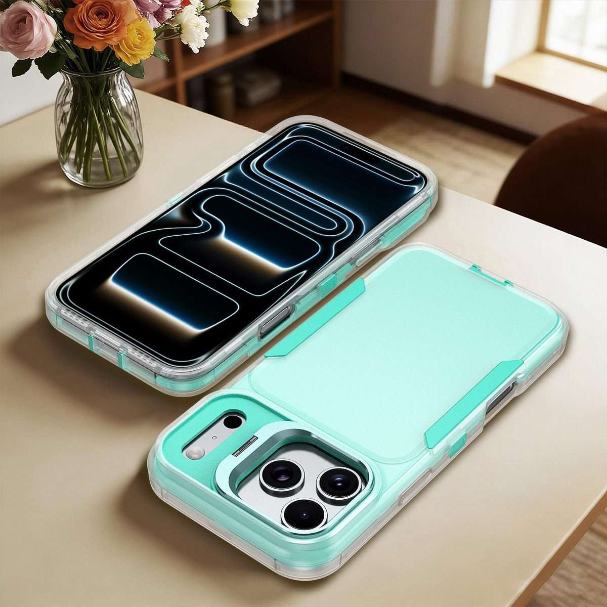 For iPhone 17 Pro Max Traveler Lens Frame Holder Phone Case(Semi-transparent Green)
