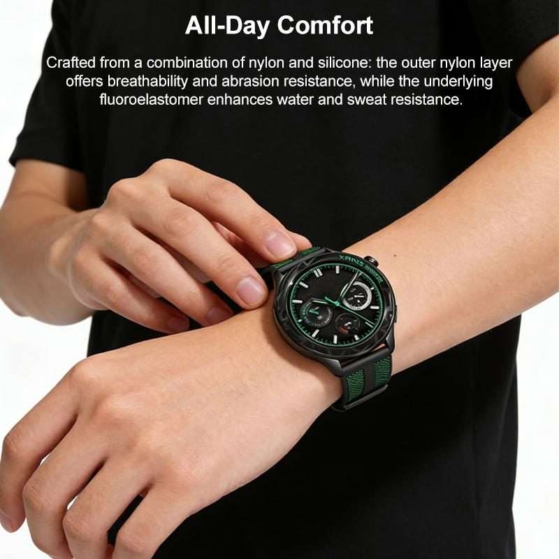 22mm xDfind Flame Hybrid Nylon Braid Silicone Watch Band(Green)