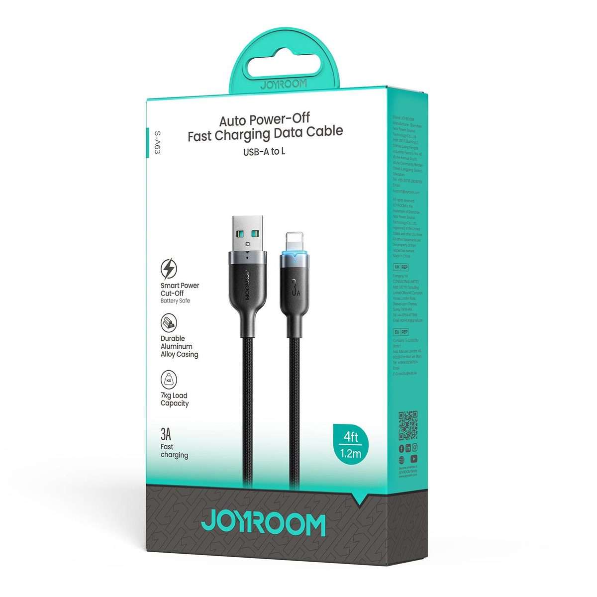 JOYROOM S-A63 StarWay Series 1.2m 3A USB-A to 8 Pin Auto Power-Off Fast Charging Data Cable(Black)