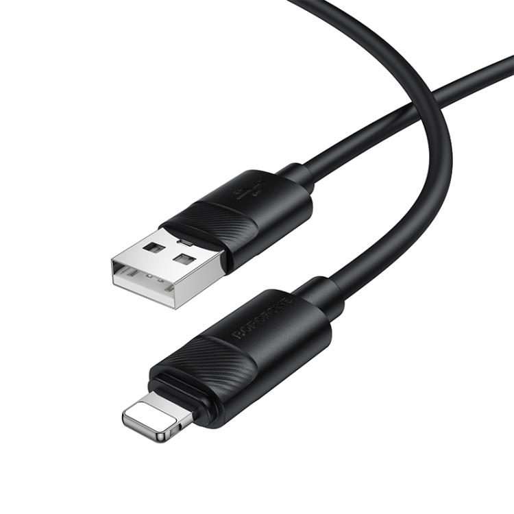 Borofone BX123 Leya 2.4A USB to 8 Pin Silicone Charging Cable, Length: 1m(Black)
