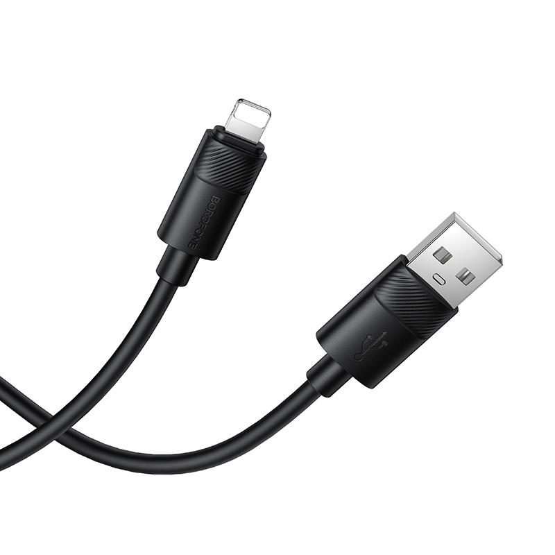 Borofone BX123 Leya 2.4A USB to 8 Pin Silicone Charging Cable, Length: 1m(Black)