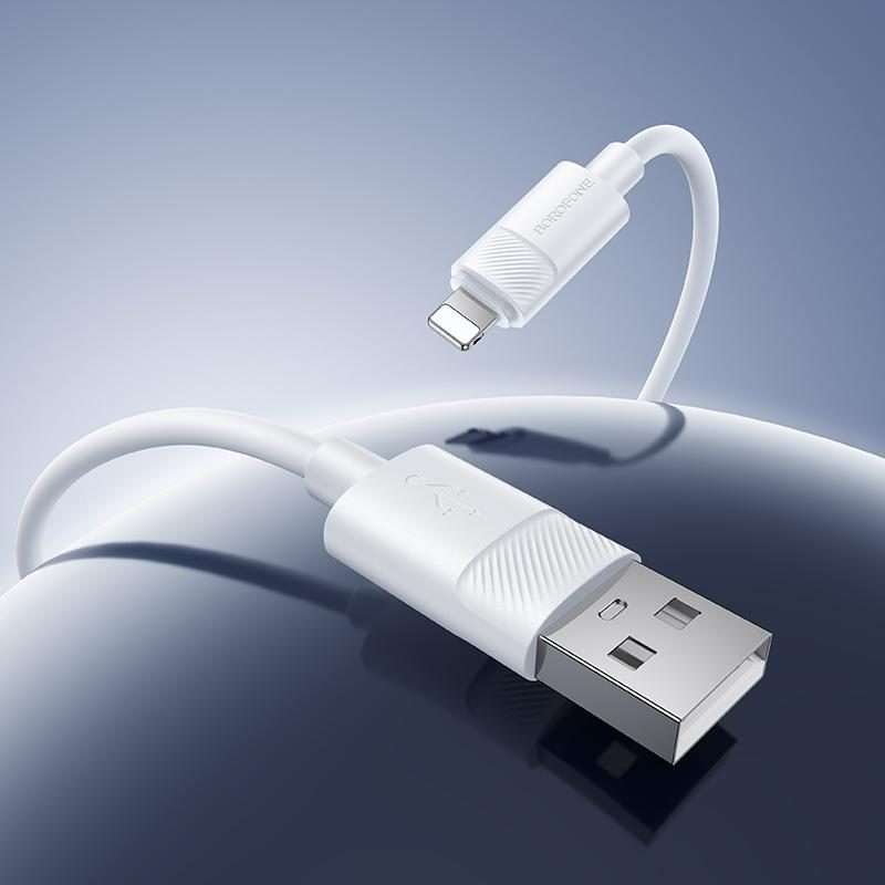 Borofone BX123 Leya 2.4A USB to 8 Pin Silicone Charging Cable, Length: 1m(White)