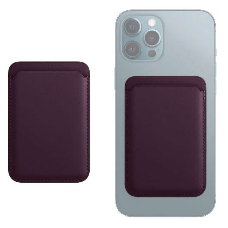 Leather Wallet Pouch Card Holder Magsafing Case for iPhone 17-12 Series (Dark Purple)
