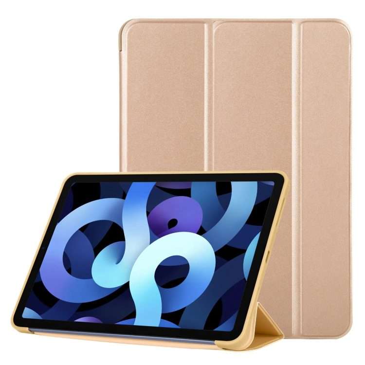 TPU Three-fold Horizontal Flip Smart Leather Case with Sleep / Wake-up Functi ... (Champagne Gold)