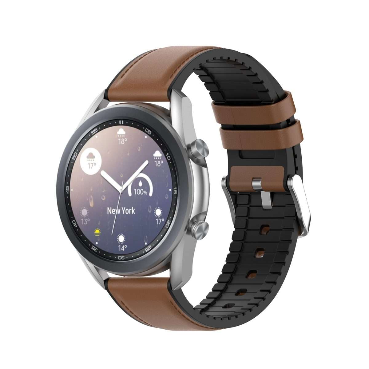 22mm Silicone Leather Watch Band for Samsung Galaxy Watch 3 45mm(Brown)