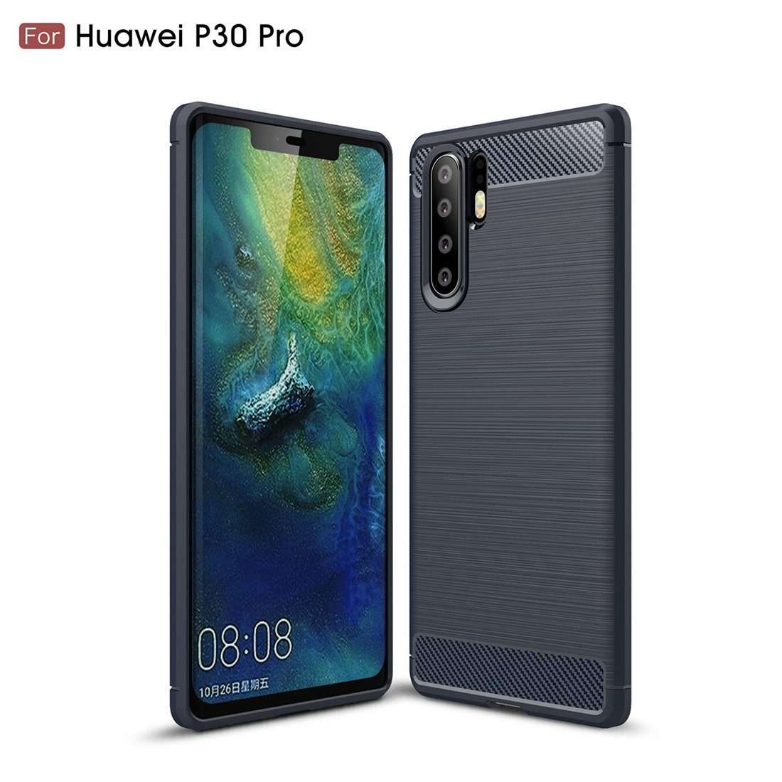 Brushed Texture Carbon Fiber Shockproof TPU Case for Huawei P30 Pro (Navy Blue)