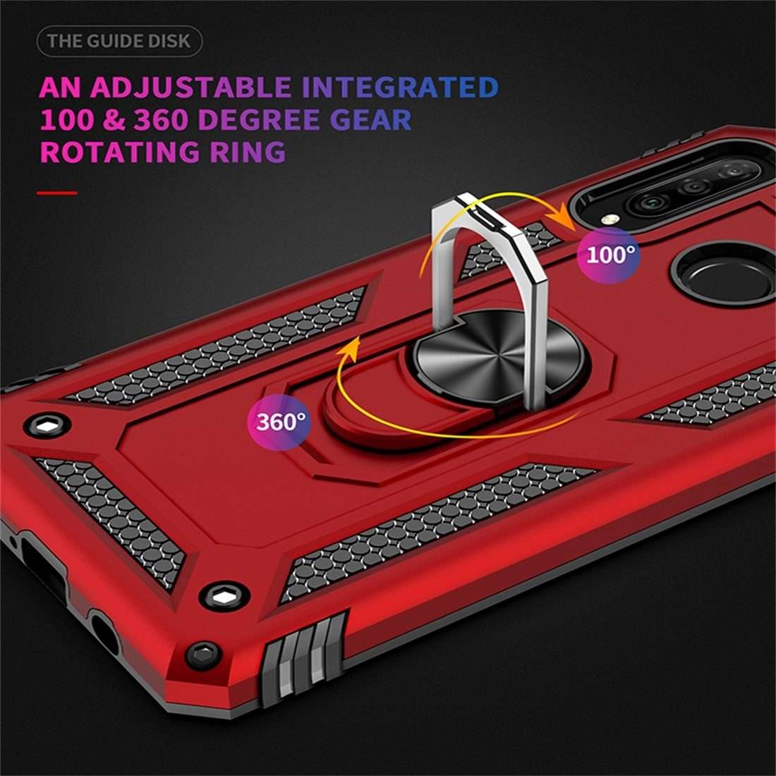 Armor Shockproof TPU + PC Protective Case for Huawei P30 Lite, with 360 Degree Rotation ... (Red)