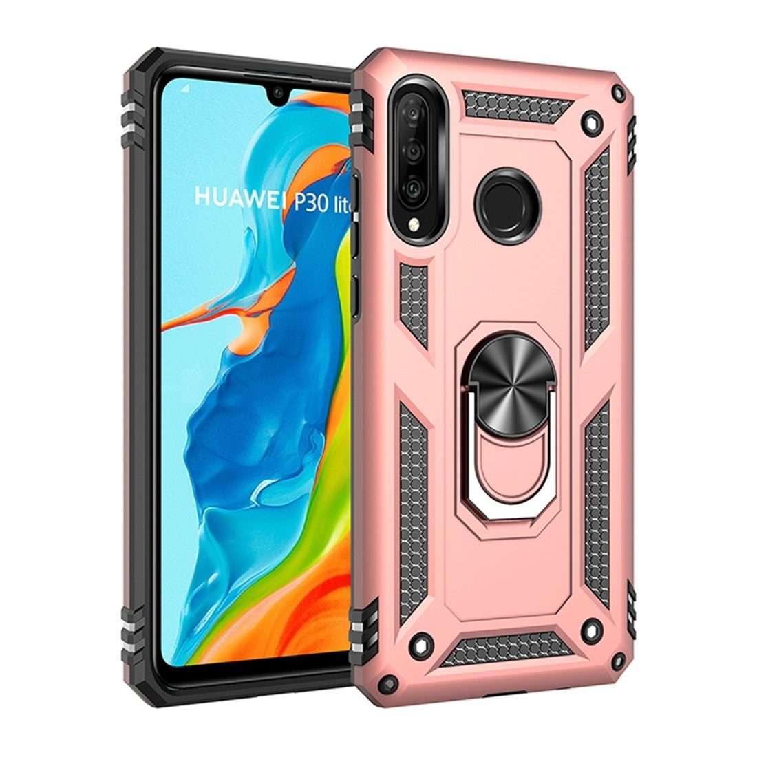 Armor Shockproof TPU + PC Protective Case for Huawei P30 Lite, with 360 Degree Rot ... (Rose Gold)