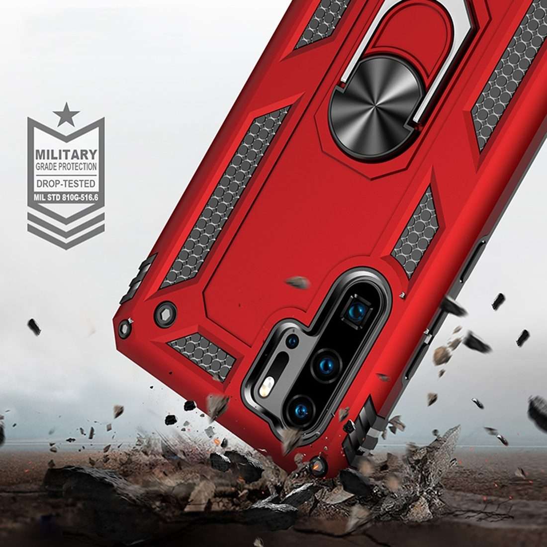 Armor Shockproof TPU + PC Protective Case for Huawei P30 Pro, with 360 Degree Rotation H ... (Red)