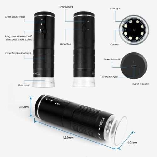 F210 HD 1080P WIFI 1000X Magnification Digital Microscope with 8 LED Light