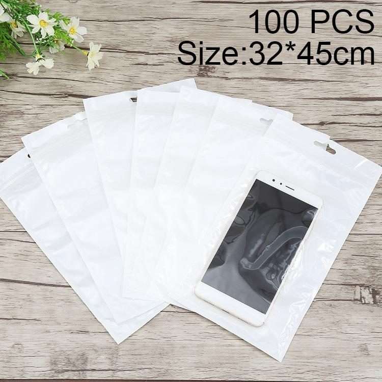 100 PCS 32cm x 45cm Hang Hole Clear Front White Pearl Jewelry Zip Lock Packaging Bag, Custom Print