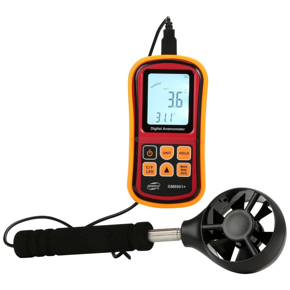 BENETECH GM8901+ High Accuracy Anemometer Wind Speed Gauge Temperature Measure Digital LCD Display