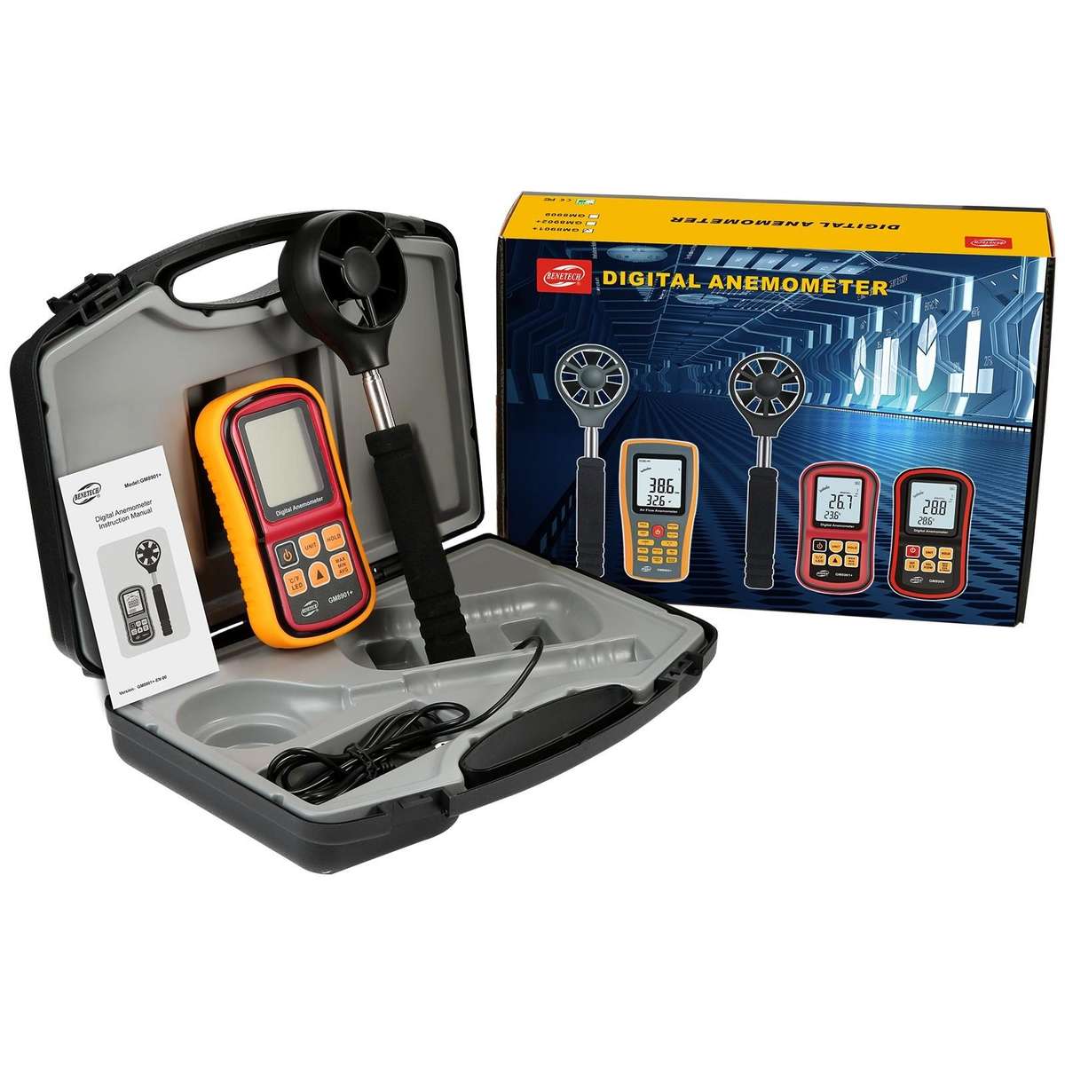 BENETECH GM8901+ High Accuracy Anemometer Wind Speed Gauge Temperature Measure Digital LCD Display