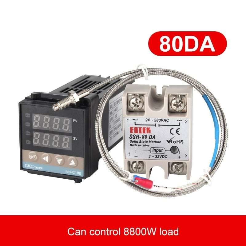 REX-C100 Thermostat + Thermocouple + SSR-80 DA Solid State Module Intelligent Temperature Control