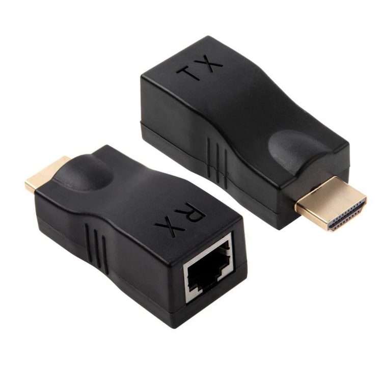 HDMI to RJ45 Extender Adapter (Receiver & Transmitter) by Cat-5e/6 Cable, Support HDCP ... (Black)