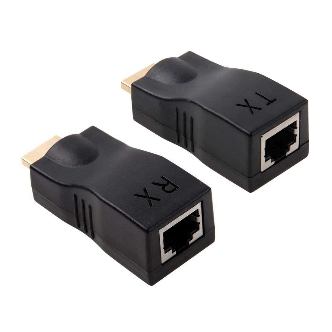 HDMI to RJ45 Extender Adapter (Receiver & Transmitter) by Cat-5e/6 Cable, Support HDCP ... (Black)
