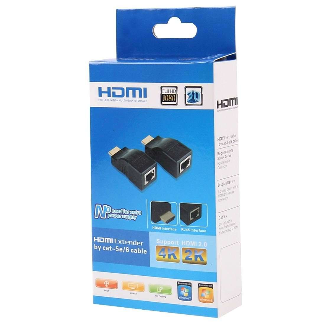 HDMI to RJ45 Extender Adapter (Receiver & Transmitter) by Cat-5e/6 Cable, Support HDCP ... (Black)