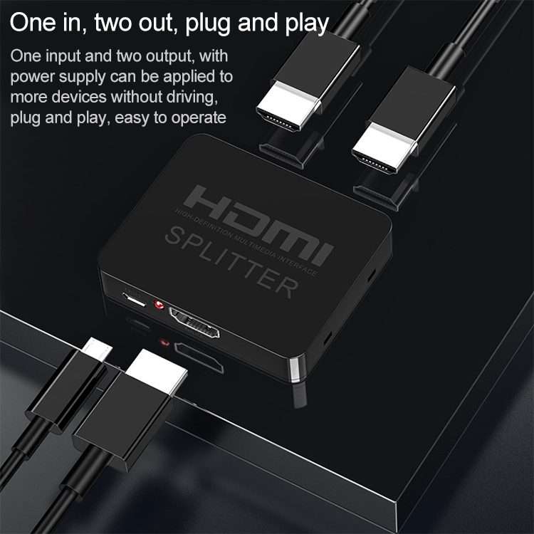 1x2 Mini HDMI Amplifier Splitter, Support 3D & 4K x 2K (Black)