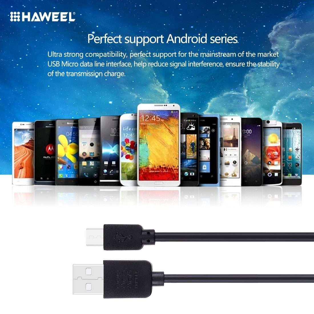 5 PCS HAWEEL 1m High Speed Micro USB to USB Data Sync Charging Cable Kits