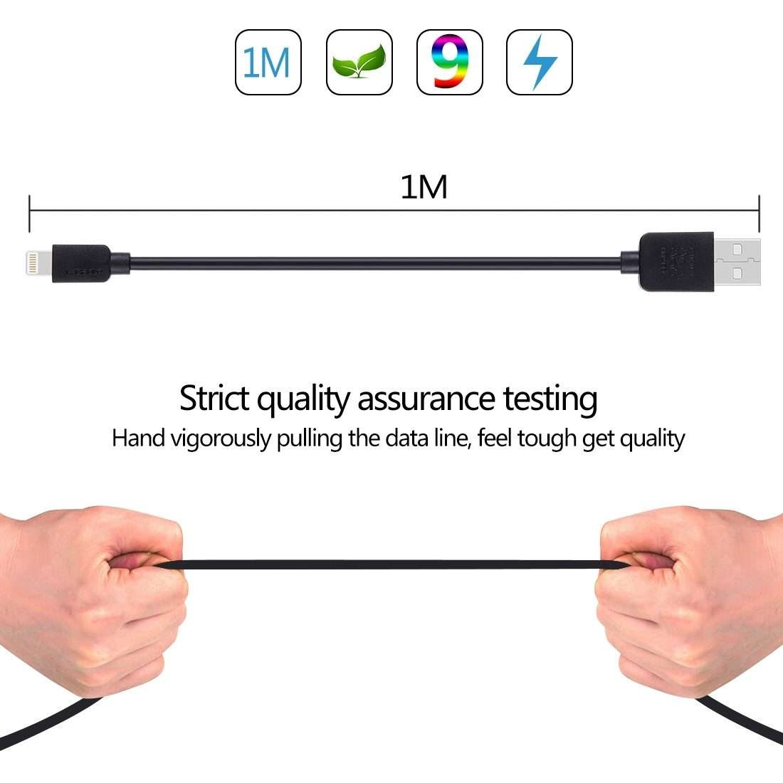 4 PCS HAWEEL 1m High Speed 8 pin to USB Sync and Charging Cable Kit for iPhone, iPad(Black)