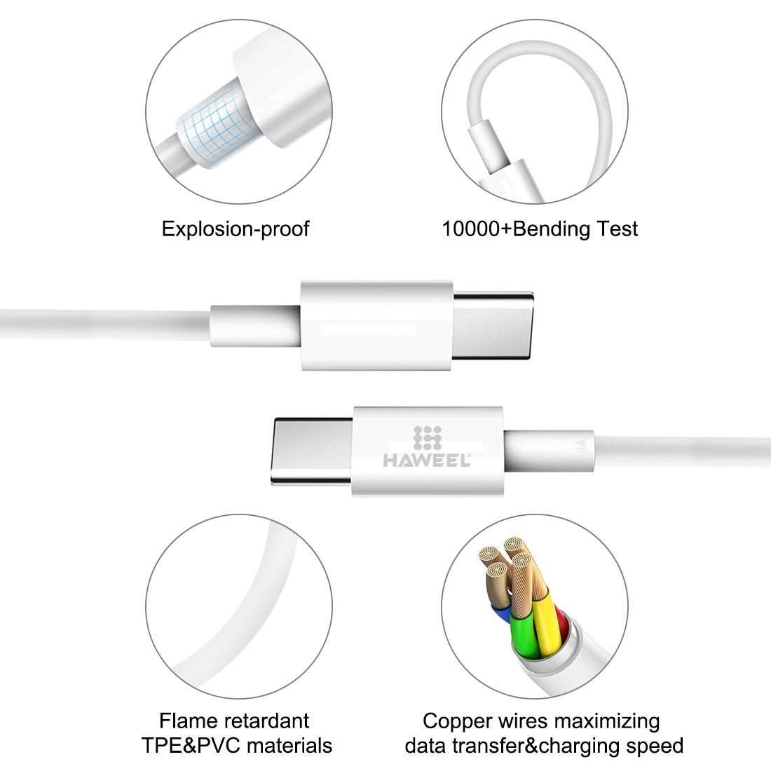 HAWEEL 100W 6A USB-C / Type-C to USB-C / Type-C Fast Charging Data Cable, Length: 1.52m