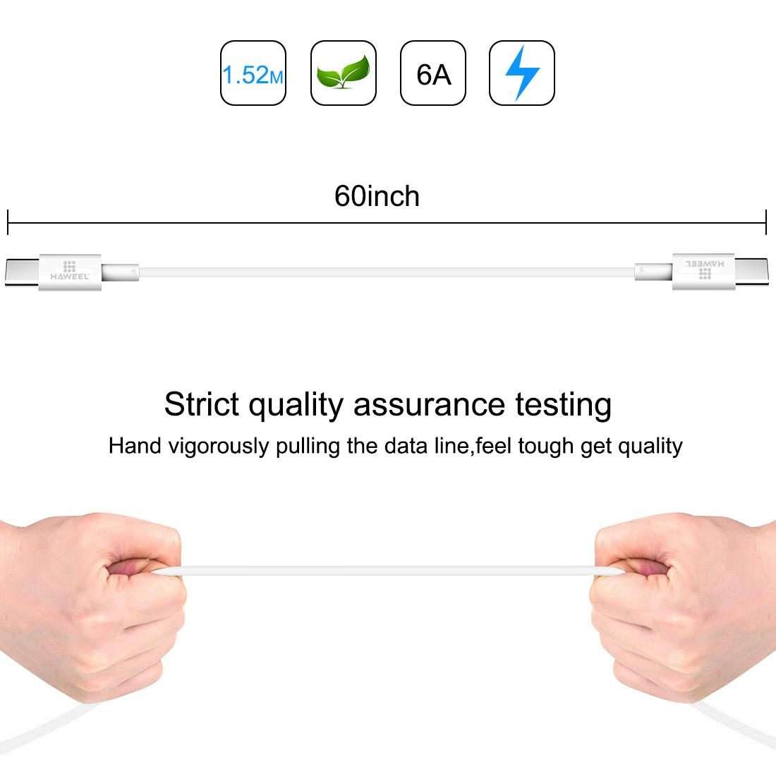 HAWEEL 100W 6A USB-C / Type-C to USB-C / Type-C Fast Charging Data Cable, Length: 1.52m