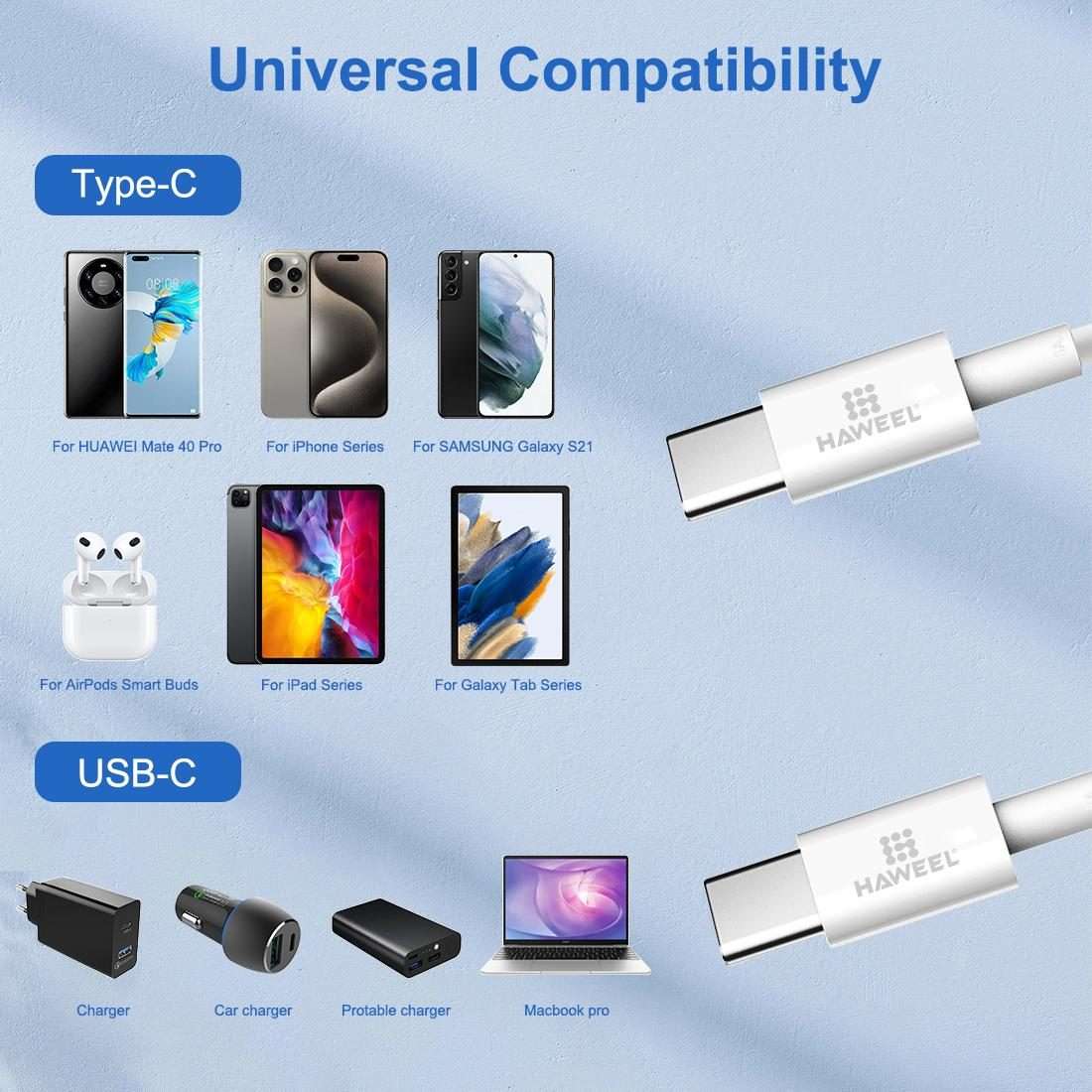 HAWEEL 100W 6A USB-C / Type-C to USB-C / Type-C Fast Charging Data Cable, Length: 1.52m