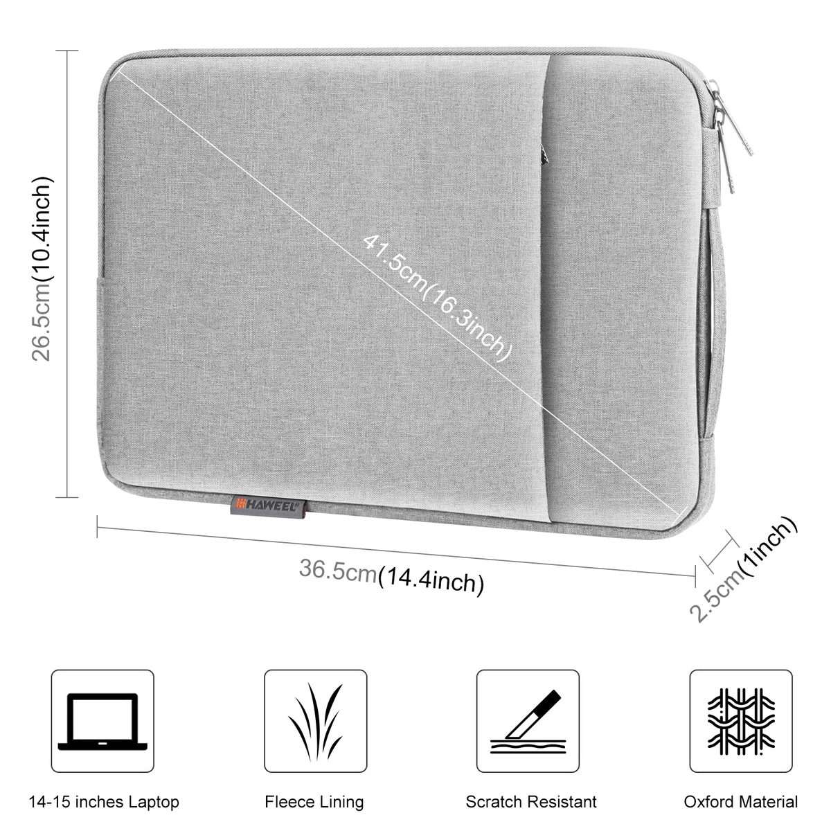 HAWEEL Laptop Sleeve Case Zipper Briefcase Bag with Handle for 14-15 inch Laptop(Grey)