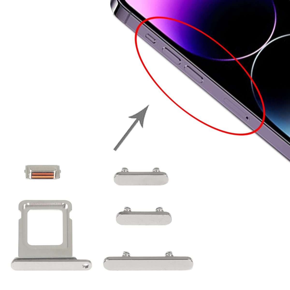 SIM Card Tray + Side Keys for iPhone 14 Pro Max(Silver)