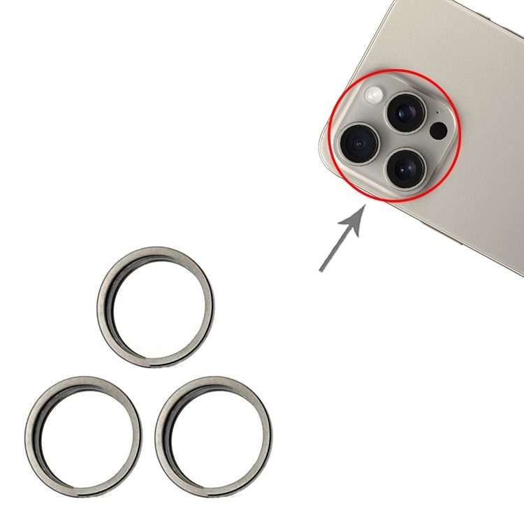 For iPhone 15 Pro / 15 Pro Max 3pcs/set Rear Camera Glass Lens Metal Outside Protector ... (Gold)
