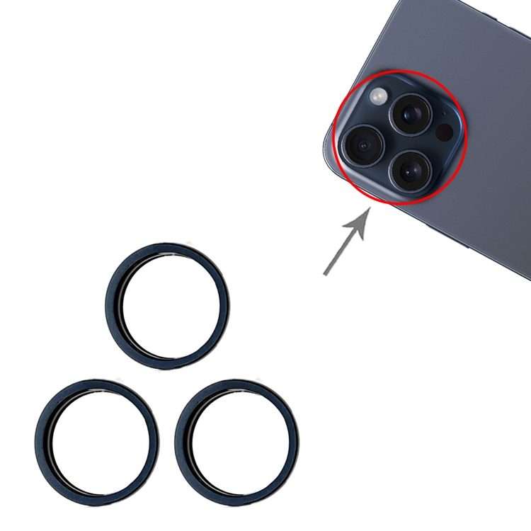 For iPhone 15 Pro / 15 Pro Max 3pcs/set Rear Camera Glass Lens Metal Outside Protector ... (Blue)