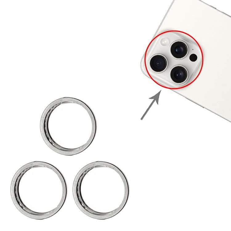 For iPhone 15 Pro / 15 Pro Max 3pcs/set Rear Camera Glass Lens Metal Outside Protector ... (White)