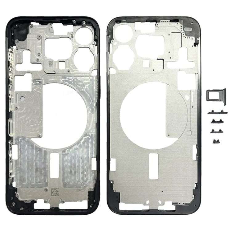 For iPhone 15 Pro Max Middle Frame Bezel Plate with Side Keys + Card Tray, Version:CE ... (Black)