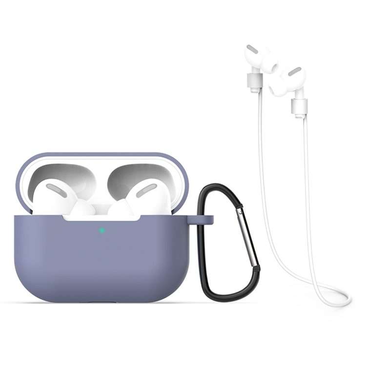 For AirPods Pro Silicone Earphone Protective Case + Hook + Anti-lost Rope 3 in 1 Set(Grey)