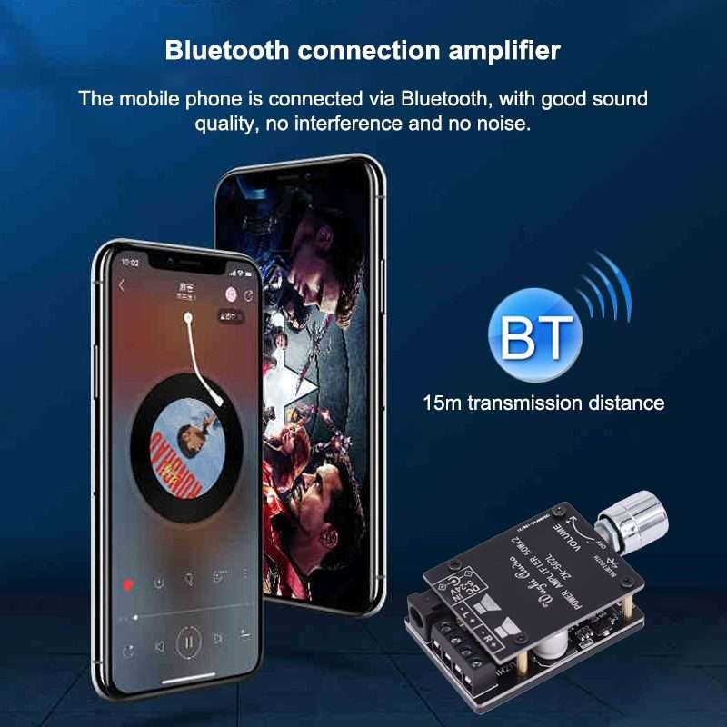 ZK-502L Bluetooth 5.0 12/24V Wireless Stereo Audio Digital Power Amplifier Board 50Wx2 Bluetooth A