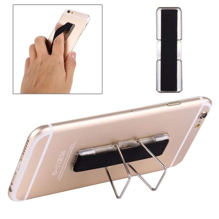 2 in 1 Adjustable Universal Mini Adhesive Holder Stand + Slim Finger Grip, Size: 7.3 x ... (Black)