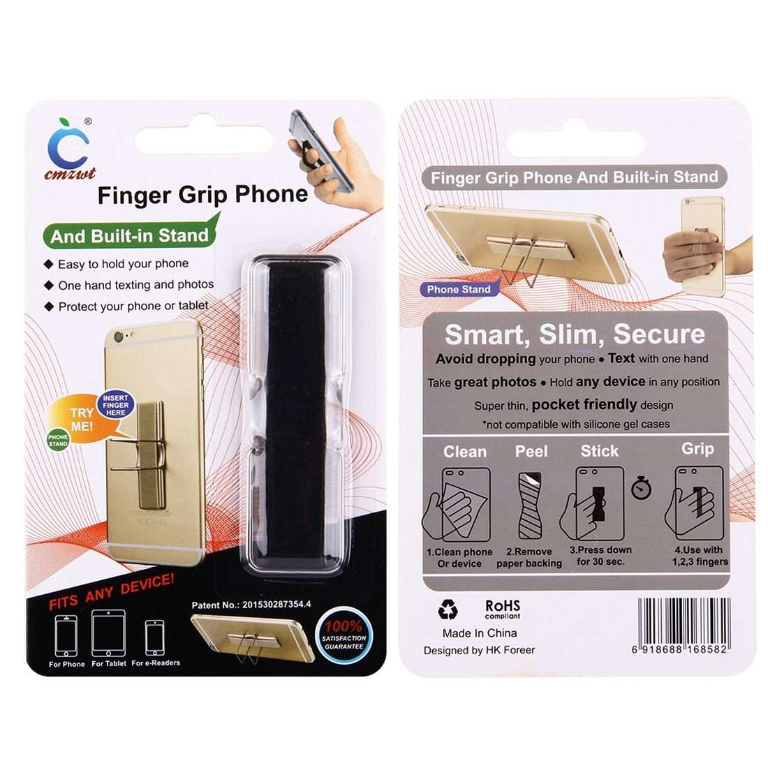 2 in 1 Adjustable Universal Mini Adhesive Holder Stand + Slim Finger Grip, Size: 7.3 x ... (Black)
