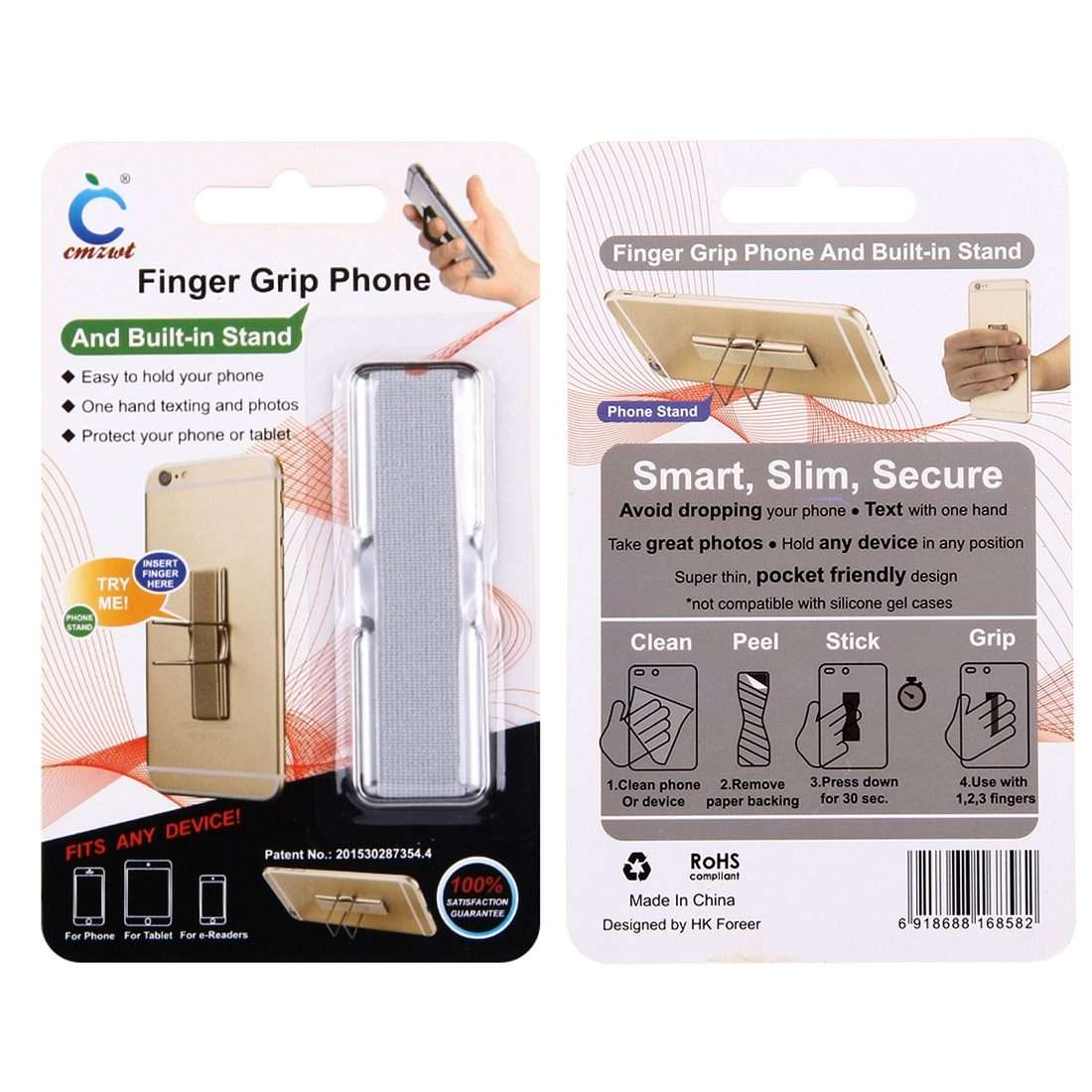 2 in 1 Adjustable Universal Mini Adhesive Holder Stand + Slim Finger Grip, Size: 7.3 x ... (Grey)