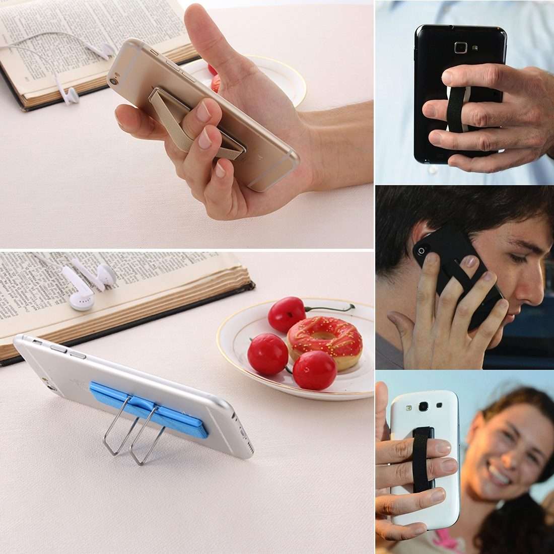 2 in 1 Adjustable Universal Mini Adhesive Holder Stand + Slim Finger Grip, Size: 7.3 x ... (Grey)