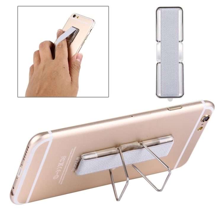 2 in 1 Adjustable Universal Mini Adhesive Holder Stand + Slim Finger Grip, Size: 7.3 ... (Silver)