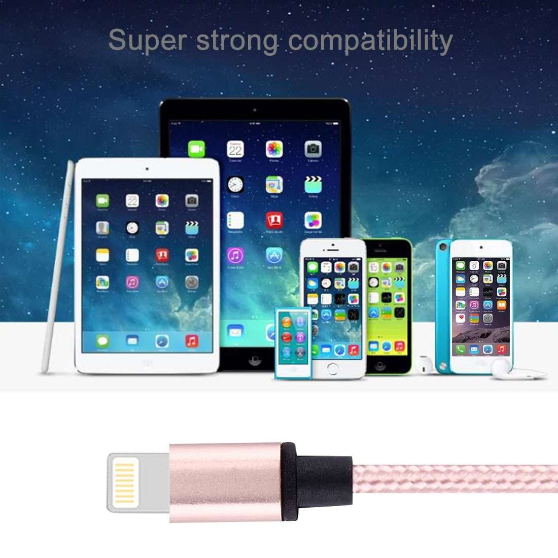 1m Woven Style Metal Head 58 Cores 8 Pin to USB 2.0 Data / Charger Cable(Pink)