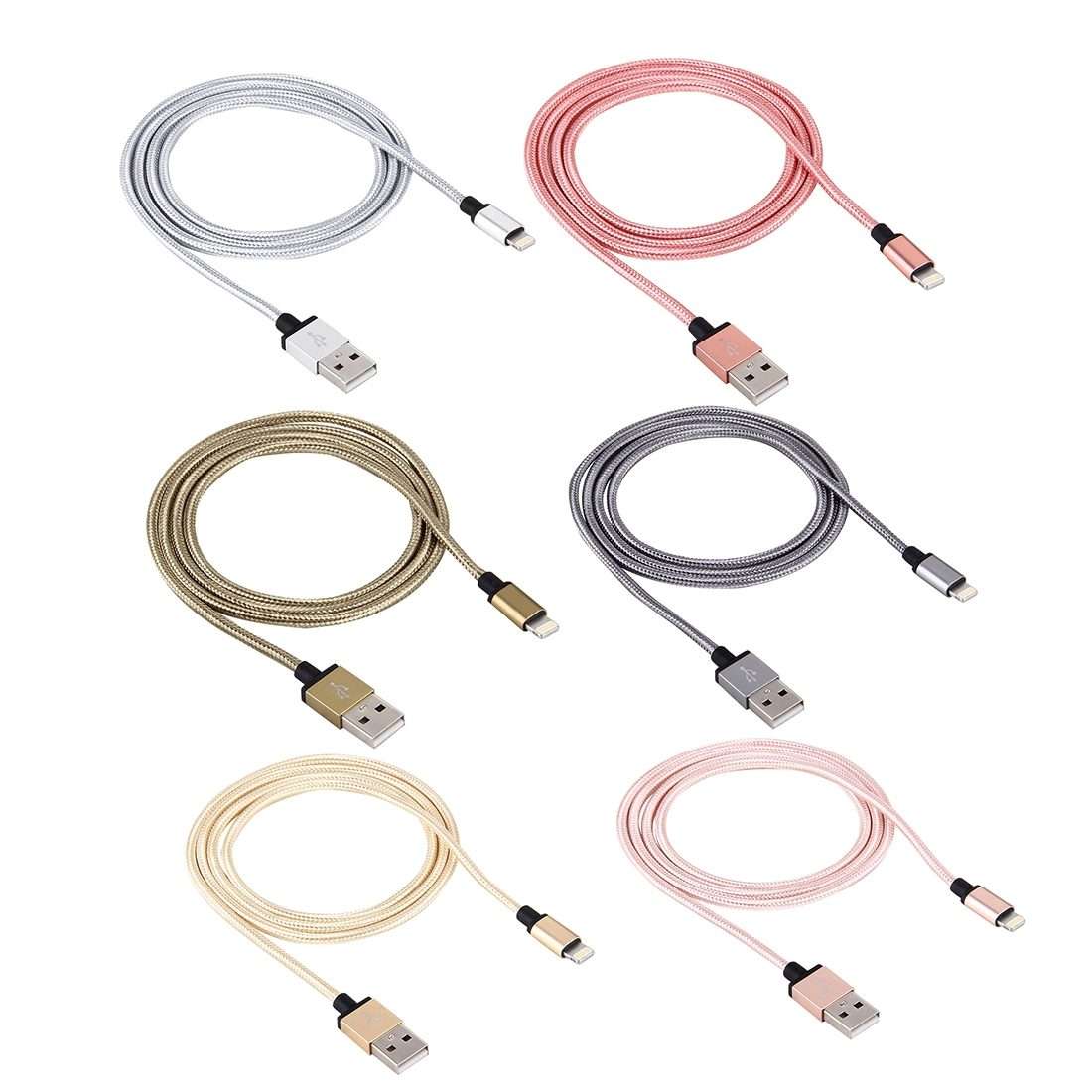 1m Woven Style Metal Head 58 Cores 8 Pin to USB 2.0 Data / Charger Cable(Magenta)